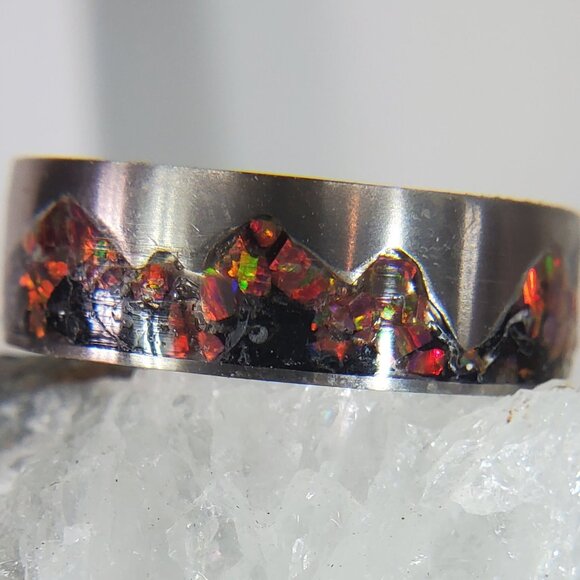 "Volcano Ridge" Ring with Red Opal & Black Torumaline - Picture 1 of 9